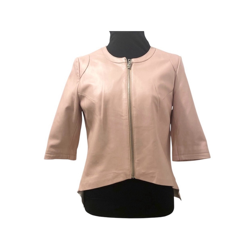 Women's Blush Pink Leather Zip-Front Jacket by